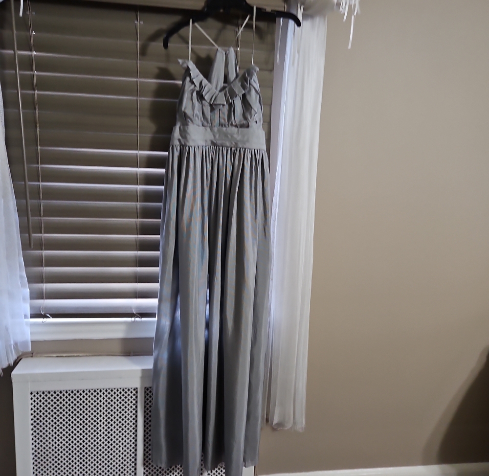 Gray Halter Maxi Dress With Pockets Back Zipper And Elastic Strap